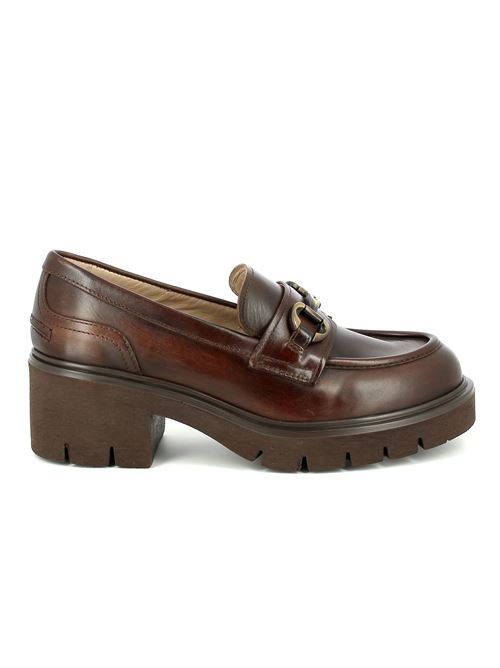 mocassino da donna in pelle liscia marrone con tacco 5 cm e suola carrarmato NERO GIARDINI | I513981D412